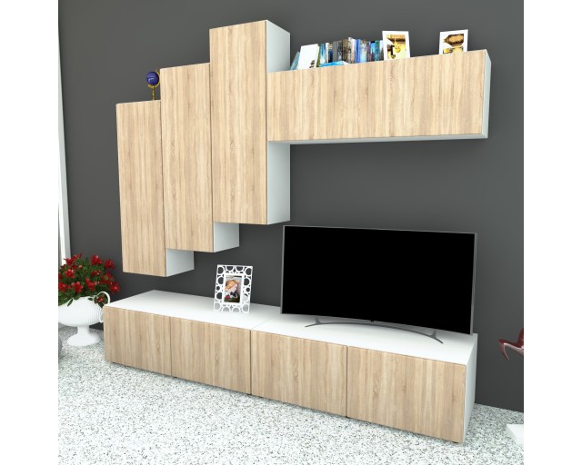 Living Armonia MDF Sonoma - Varianta 3 cu sistem " PUSH TO OPEN "